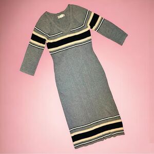 PINK ROSE Women’s Pullover Cable Knit Midi Sweater Dress 3/4 Sleeves Gray Sz L